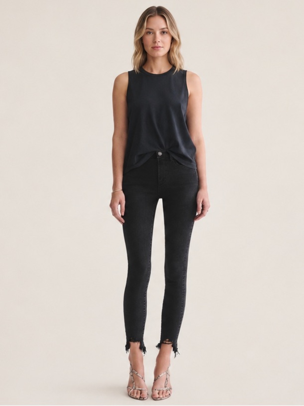 AGOLDE Sophie High-Rise Skinny Jeans w/ Frayed-Hem in Black, SZ 28 EUC ✔️